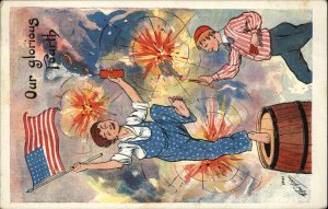 Hilders Fourth of July Patriotic Boys Firecrackers Fireworks c1910 Postcard