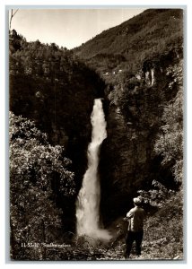 Stalheimfoss Waterfall Norway Vintage Real Photo Postcard Continental View Card