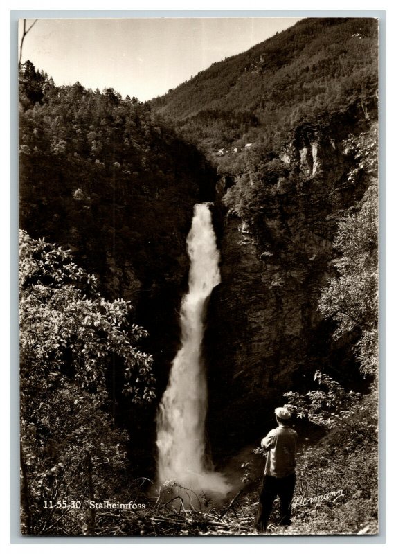 Stalheimfoss Waterfall Norway Vintage Real Photo Postcard Continental View Card 