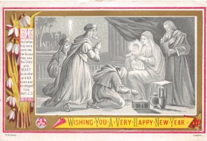 Lot243  greetings postcard new year baby Jesus uk angel