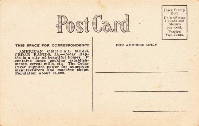 American Cereal Mills - Cedar Rapids, Iowa - 1908