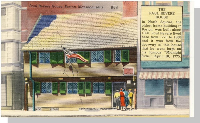 Beautiful Boston, Massachusetts/MA Postcard, Paul Revere House