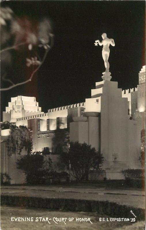 1939 RPPC Golden Gate Expo San Francisco CA Evening Star Court of Honor Unposted