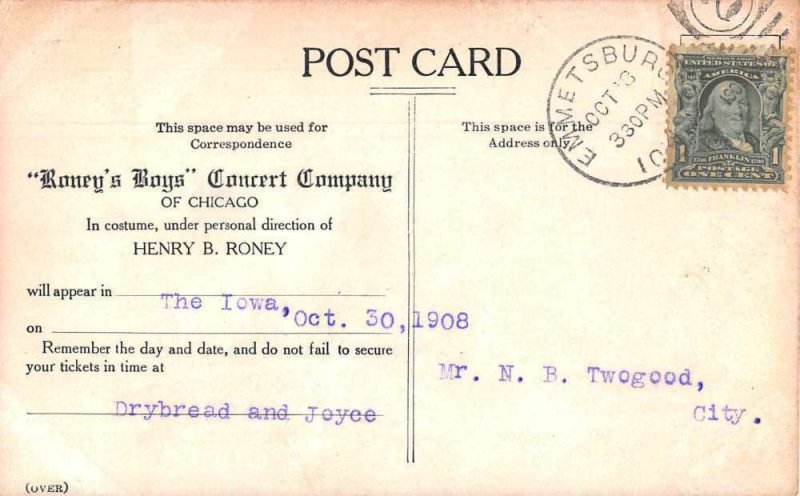 Chicago Illinois Roney's Boys Concert Co Band Vintage Postcard JJ658689