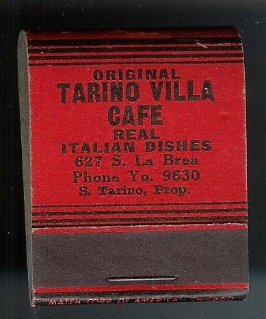 TARINO CAFE California 1940's Full Unstruck Matchbook