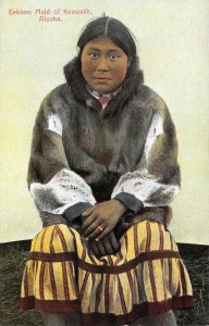 Eskimo Maid of Keewalik, Alaska Native American Kiwalik c1910s Vintage Postcard
