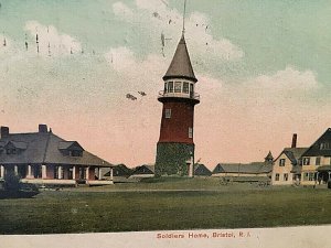 Postcard Earl View of Soldier's Home & Lighthouse in Bristol, RI  T5