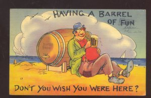 HOBO BUM DRIFTER DRUNK HAVING A BARREL OF FUN VINTAGE POSTCARD GRAFTON OHIO