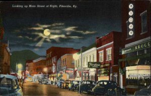 Pikeville Kentucky KY Main Street at Night Vintage Postcard