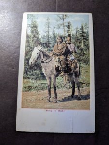 Mint USA Native American Postcard Indian Going to Market on Horse