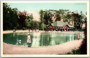 Detroit Michigan, Lake and Pavilion, Clark Park, Water Mirror, Vintage Postcard