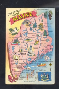 GREETINGS FROM MAINE STATE MAP VINTAGE POSTCARD