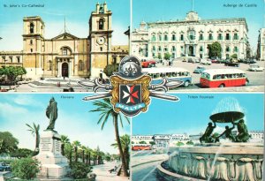 Postcard St. John's Cathedral Auberge De Castille Floriana Triton Fountain Malta