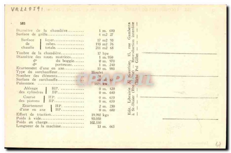 Postcard Old Train Locomotive compound has 4 cylinders Pacific State