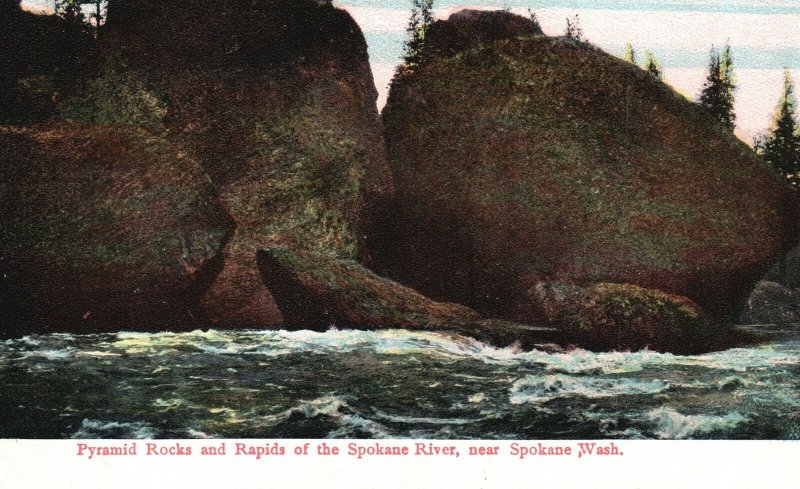 Vintage Postcard 1910's Pyramid Rocks and Rapids of Spokane River Washington WA