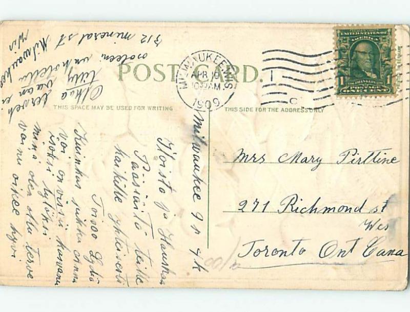 Bent Corner 1909 easter CHICKS USING LADDER TO CLIMB LARGE CRACKED EGG HL0821