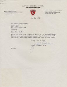 Judah Folkman American Biologist Pediatric Surgeon Hand Signed Letter