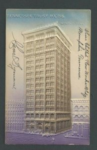 Ca 1906 Post Card Memphis TN Tenn Trust Bldg Blue Brown & Purple Airbrushed---