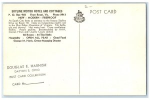 c1950's Skyline Motor Hotel Cottages Cars Font Royal Virginia Vintage Postcard
