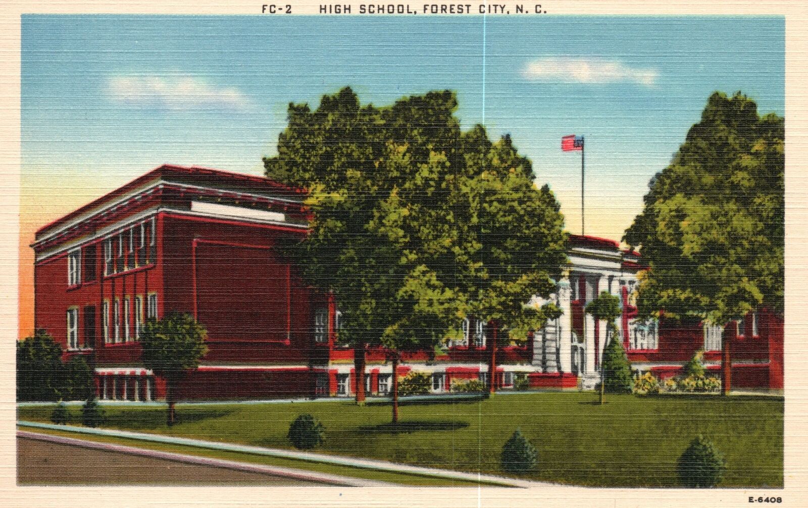 Vintage Postcard 1930's High School Building Forest City North Carolina