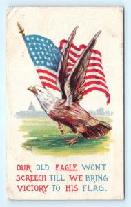 Postcard Patriotic WW1 Eagle Wont Screech Till Victory to Flag a/s B Wall K01