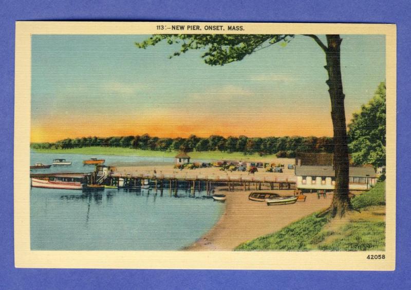 Onset, Mass/MA Postcard, New Pier/Boats,Cape Cod, Near Mint!