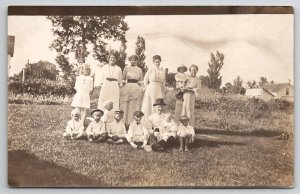 RPPC Beautiful Victorian Ladies Children Man Group Photo c1910 Postcard F21