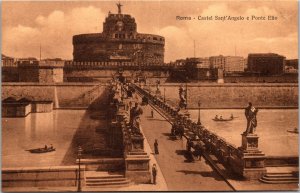 Vtg Roma Castel Sant'Angelo e Ponte Elio Rome Italy 1910s Old View Postcard