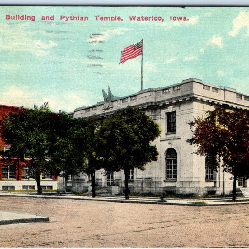 c1910s Waterloo, IA Government Building Pythian Temple Litho Photo Postcard A62