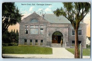 Santa Cruz California CA Postcard Carnegie Library Building Exterior 1911 Trees
