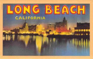 Long Beach Large Letter Los Angeles California linen postcard