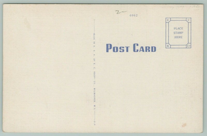 Marshfield Wisconsin~US Post Office~Flag on Top~c1940~Postcard 