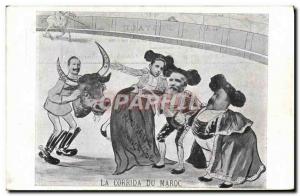 Postcard Old Satirical Political Bullfighting Bull Morocco