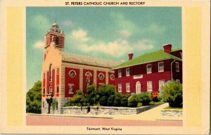 St. Peters Catholic Church and Rectory, Fairmont WV Vintage Postcard J26