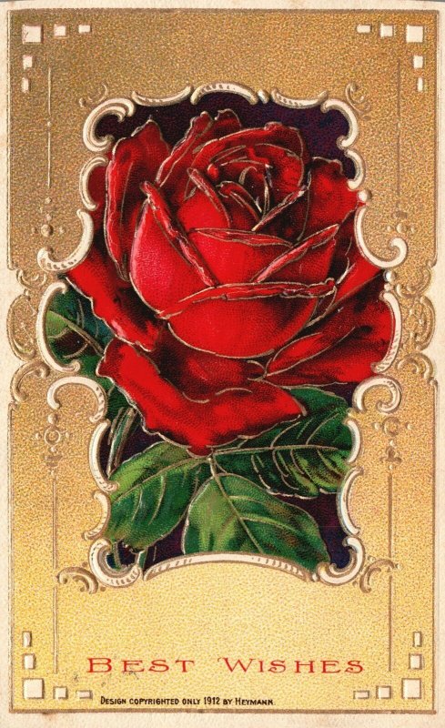 Vintage Postcard 1914 Best Wishes Friendship All Good Thoughts Rose Flower Card