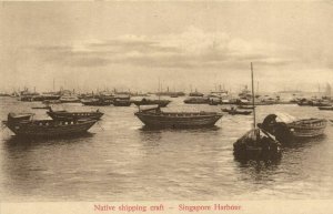 PC CPA SINGAPORE, HARBOUR, NATIVE SHIPPING CRAFT, Vintage Postcard (b3052)