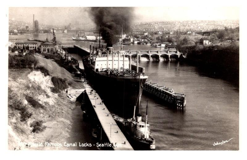 Washington  Seattle , Cargo ship, Tug Boat, Canal Locks ,  RPC