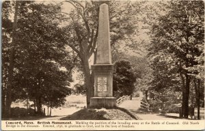 Postcard MA Concord British Monument Battle of Concord Old North Bridge 1910 H18