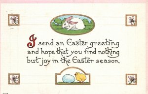 Vintage Postcard 1915 I Send An Easter Greeting Hope You Find Joy Bunny & Chick