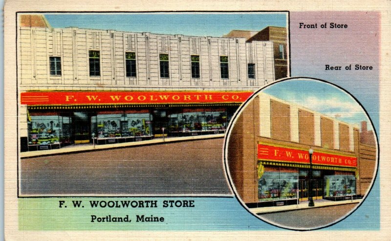 1940s F. W. Woolworth Store Portland Maine Postcard