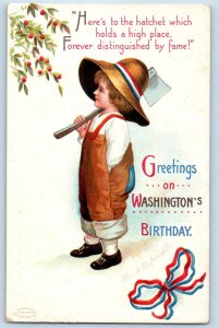 Ellen Clapsaddle Signed Postcard Birthday Greetings Little Boy Hatchet Berries