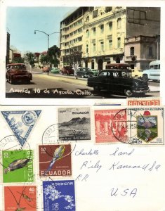 ecuador, QUITO, Avenida 10 de Agosto, Car (1958) Tinted RPPC Postcard