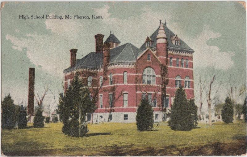 1914 McPHERSON Kansas Kans Ks Postcard HIGH SCHOOL BUILDING