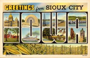 Iowa Greetings From Sioux City Large Letter Linen Curteich