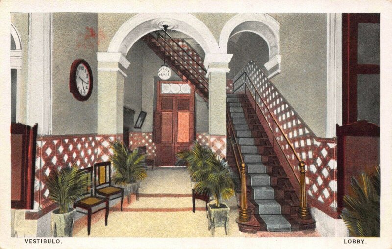 Postcard Lobby Vestibulo at Hotel Paris in Matanzas, Cuba~122983