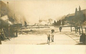 C-1910 Watching Fire Disaster Destruction RPPC Photo Postcard 22-2120