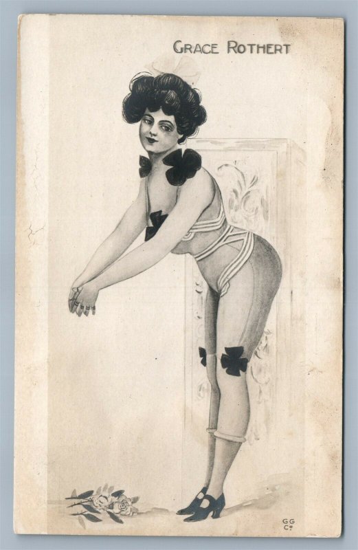 LADY IN UNDERWEAR RISQUE COMIC ANTIQUE REAL PHOTO POSTCARD RPPC