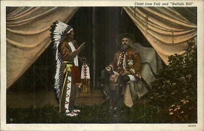 Indian Chief Iron Tail & Buffalo Bill Cody at tent Postcard