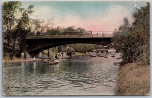 Chicago Illinois c1906 Postcard Boating In Lincoln Park Bridge