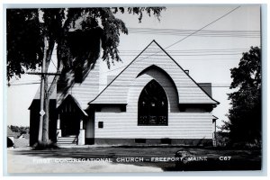 First Congregational Church Front View Freeport Maine ME RPPC Photo Postcard 